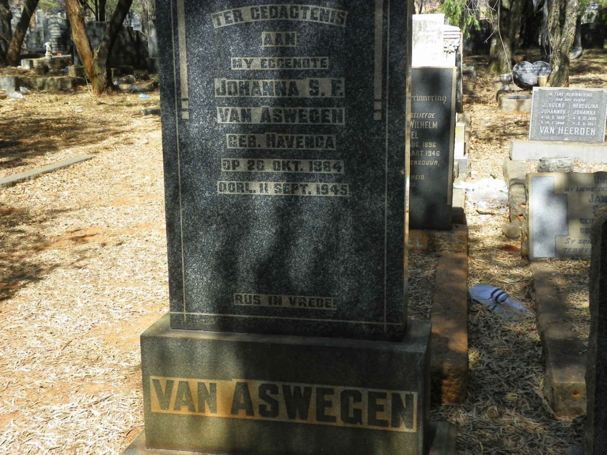 ASWEGEN Johanna S.F., van nee HAVENGA 1884-1945