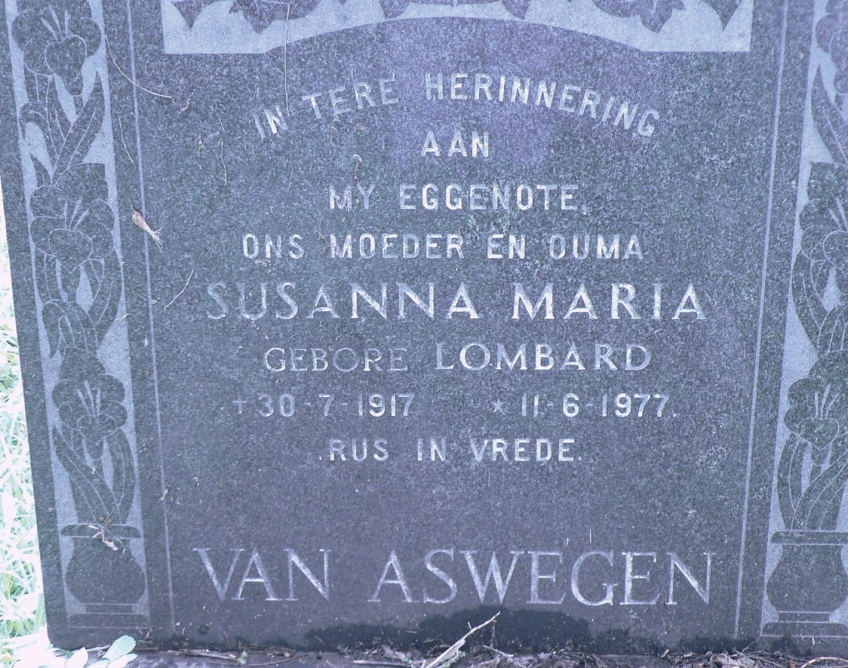 ASWEGEN Susanna Maria, van nee LOMBARD 1917-1977