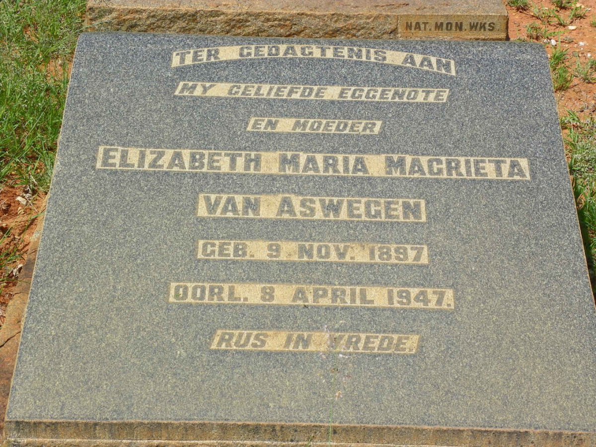 ASWEGEN Elizabeth Maria Magrieta, van 1897-1947