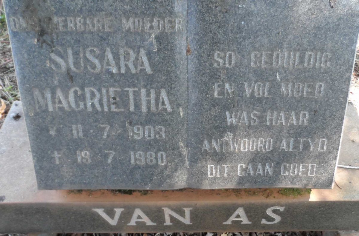 AS Susara Magrietha, van 1903-1980