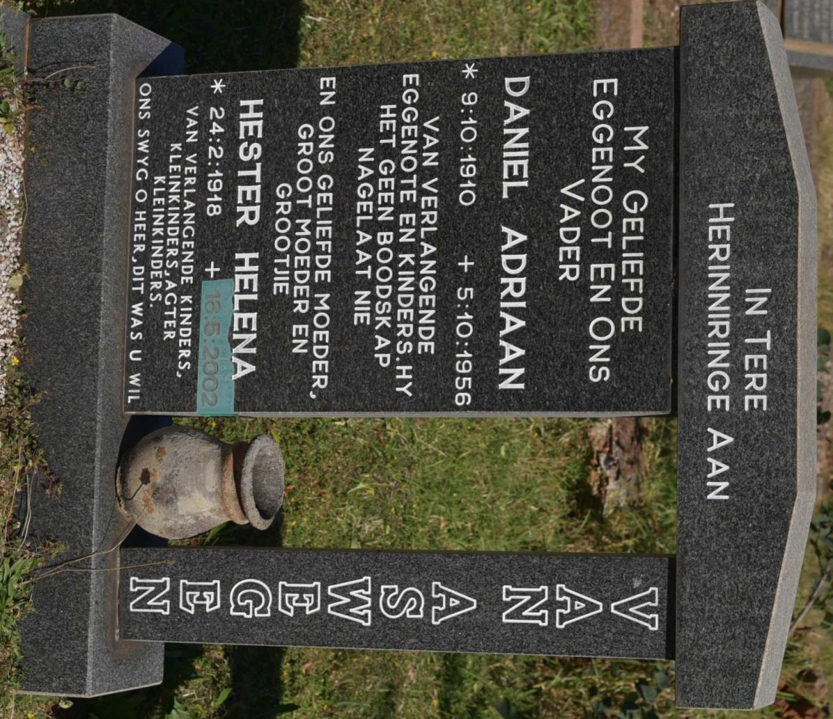 ASWEGEN Daniel Adriaan, van 1910-1956 &amp; Hester Helena 1918-2002