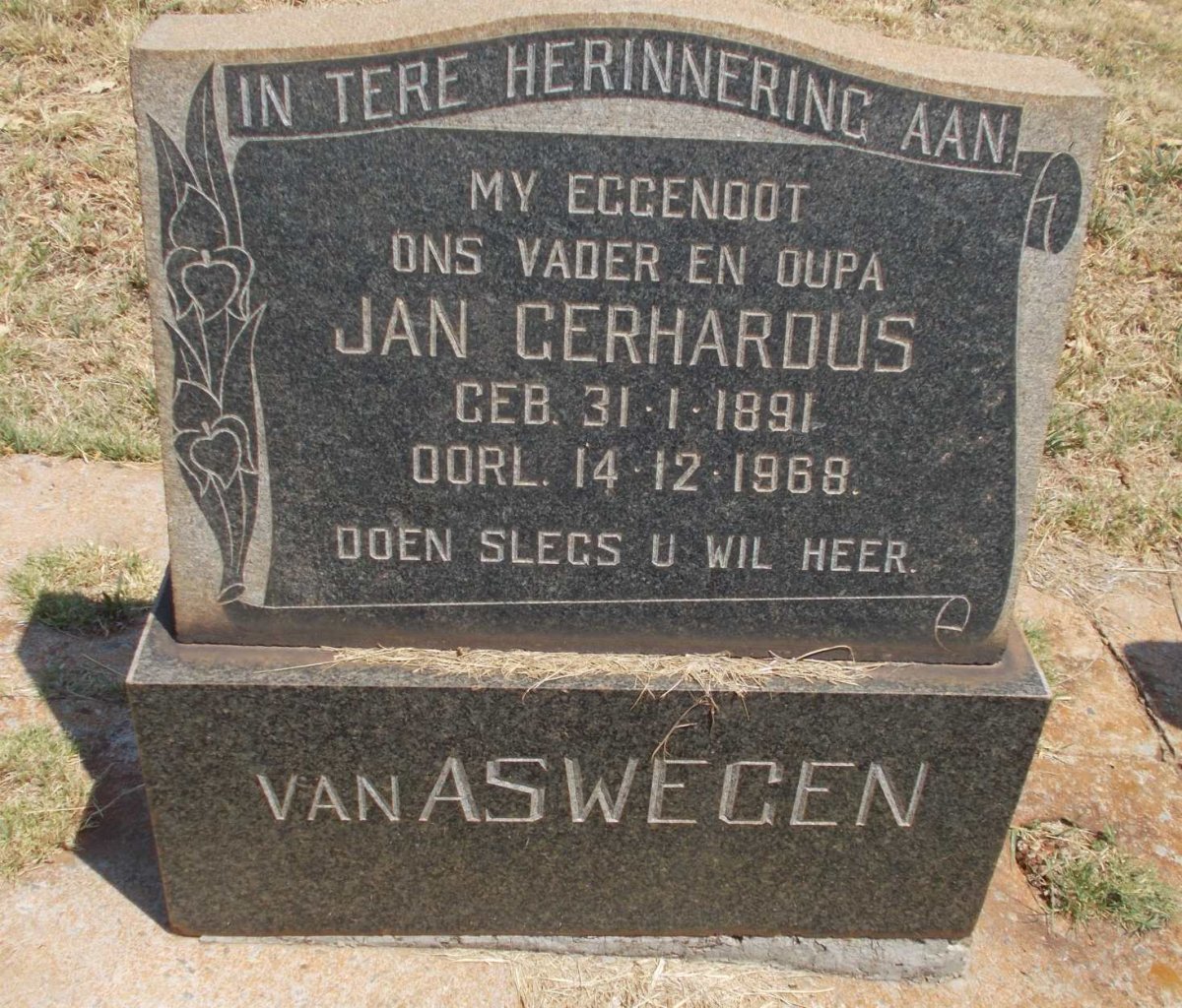 ASWEGEN Jan Gerhardus, van 1891-1968