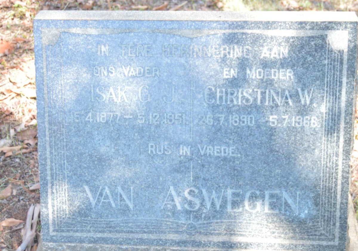 ASWEGEN Isak G.J., van 1877-1951 &amp; Christina W. 1890-1968