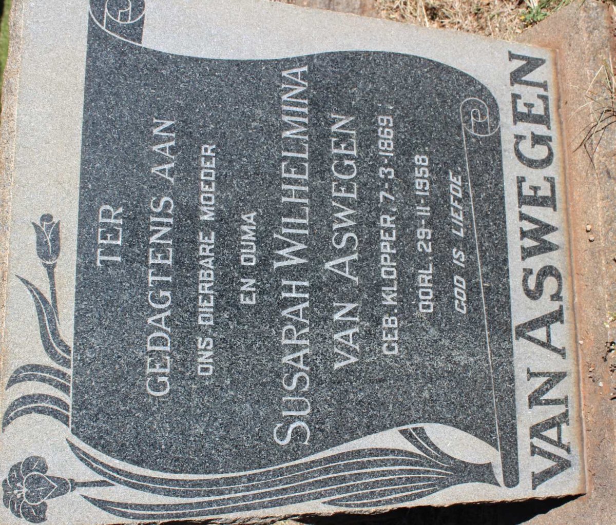 ASWEGEN Susarah Wilhelmina, van nee KLOPPER 1869-1958