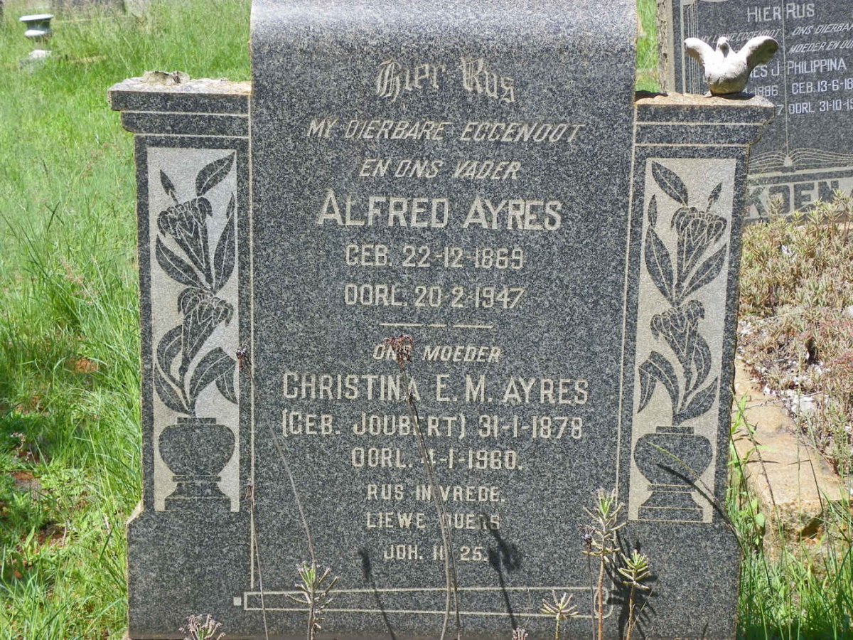AYRES Alfred 1869-1947 &amp; Christina E.M. JOUBERT 1878-1960
