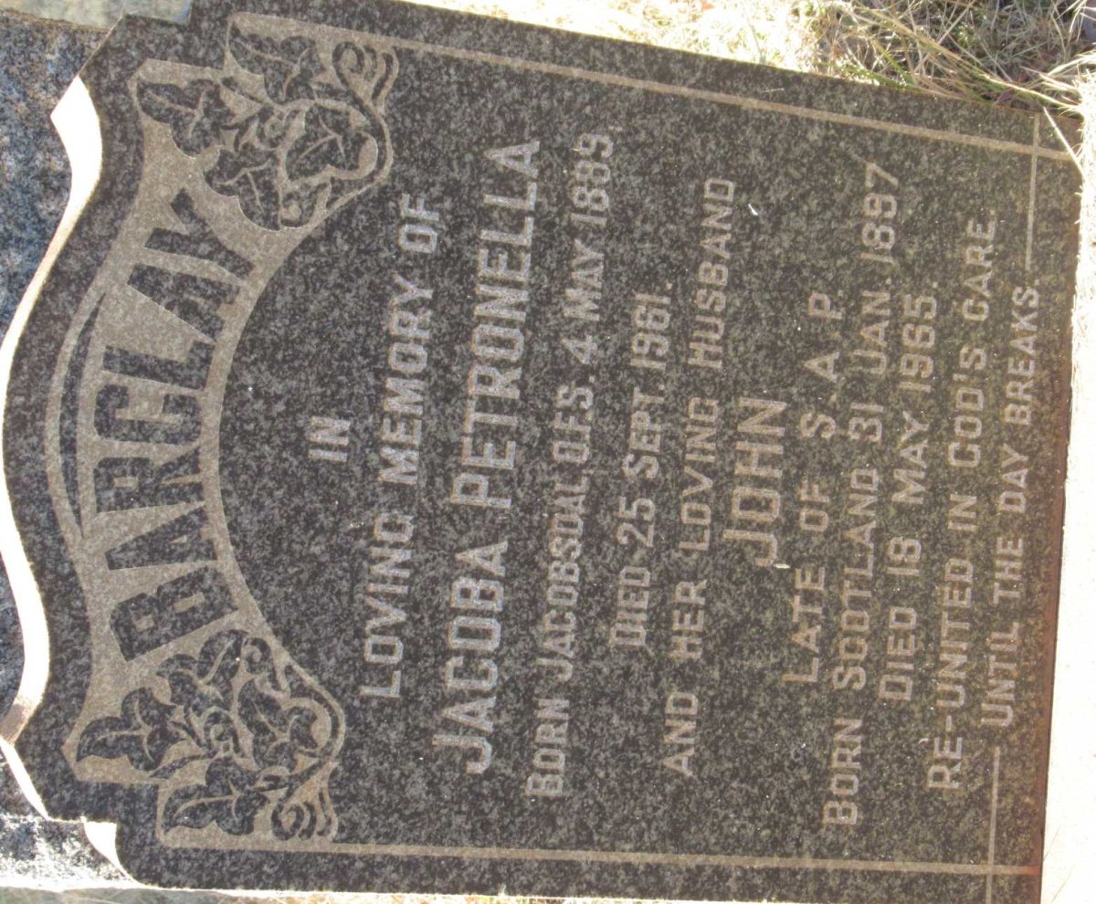 BARCLAY John 1897-1965 &amp; Jacoba Petronella 1889-1961