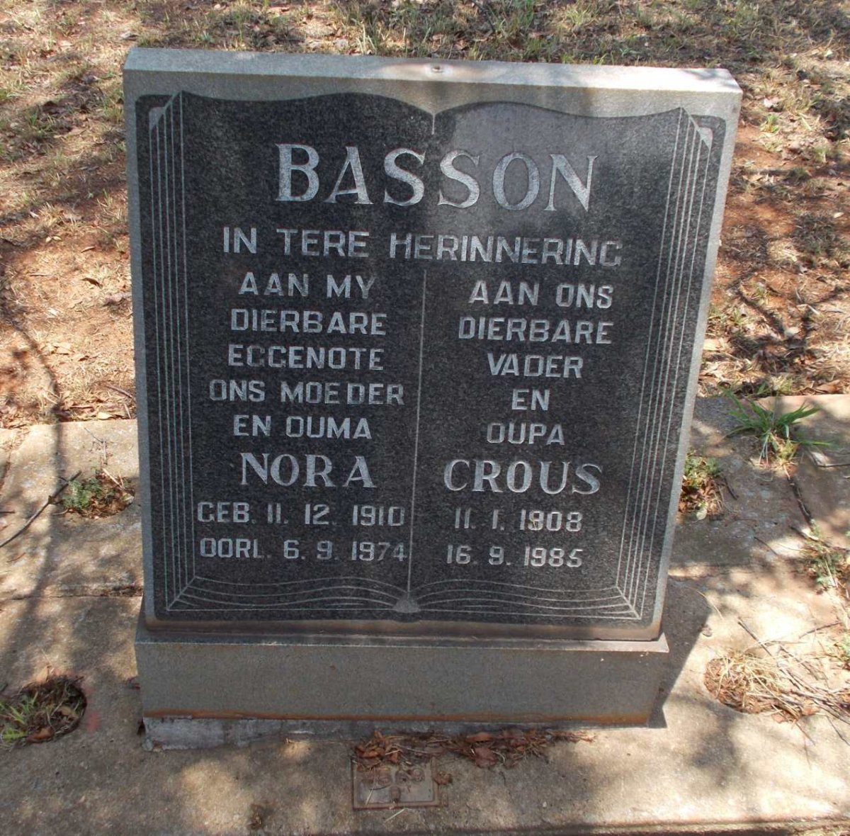 BASSON Crous 1908-1985 &amp; Nora 1910-1974