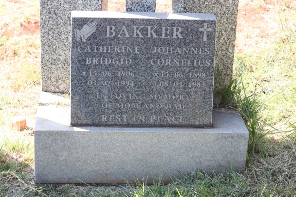 BAKKER Johannes Cornelius 1898-1983 &amp; Catherine Bridgid 1906-1994