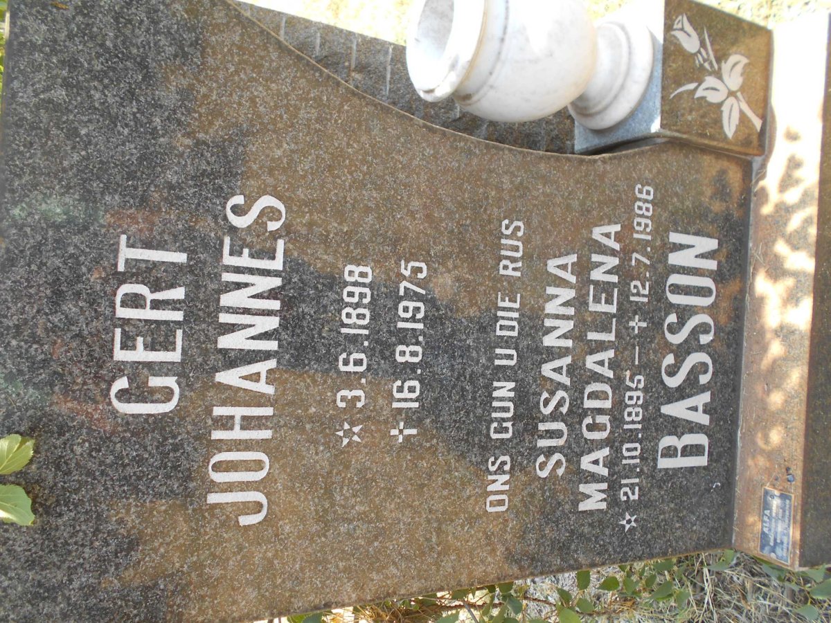BASSON Gert Johannes 1898-1975 &amp; Susanna Magdalena 1895-1986
