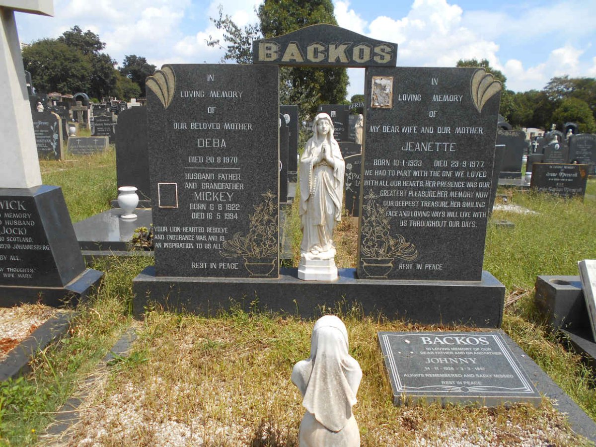 BACKOS Mickey 1922-1994 &amp; Deba -1970 :: BACKOS Johnny 1926-1997 :: BACKOS Jeanette 1933-1977