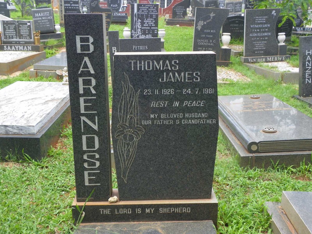 BARENDSE Thomas James 1926-1981
