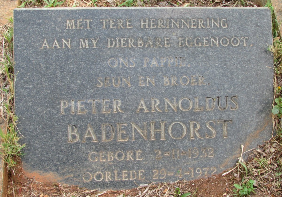 BADENHORST Pieter Arnoldus 1932-1972