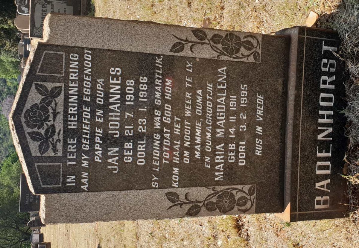 BADENHORST Jan Johannes 1908-1966 &amp; Maria Magdalena 1911-1995