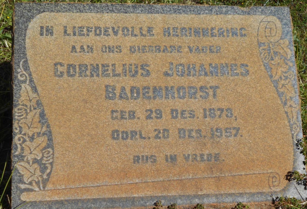 BADENHORST Cornelius Johannes 1878-1957