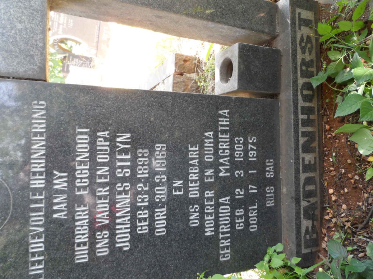 BADENHORST Johannes Steyn 1893-1969 &amp; Gertruida Magrietha 1903-1975