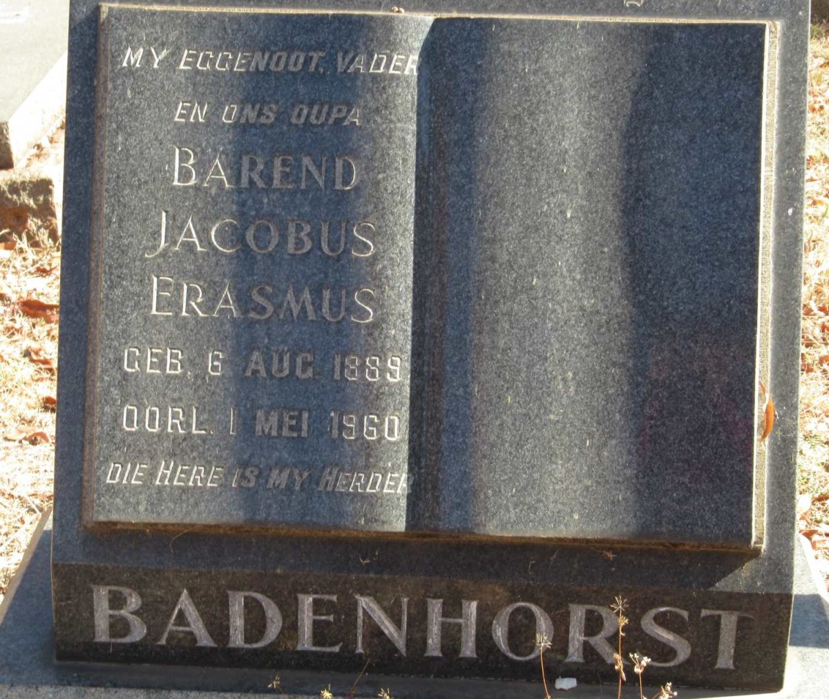 BADENHORST Barend Jacobus Erasmus 1889-1960