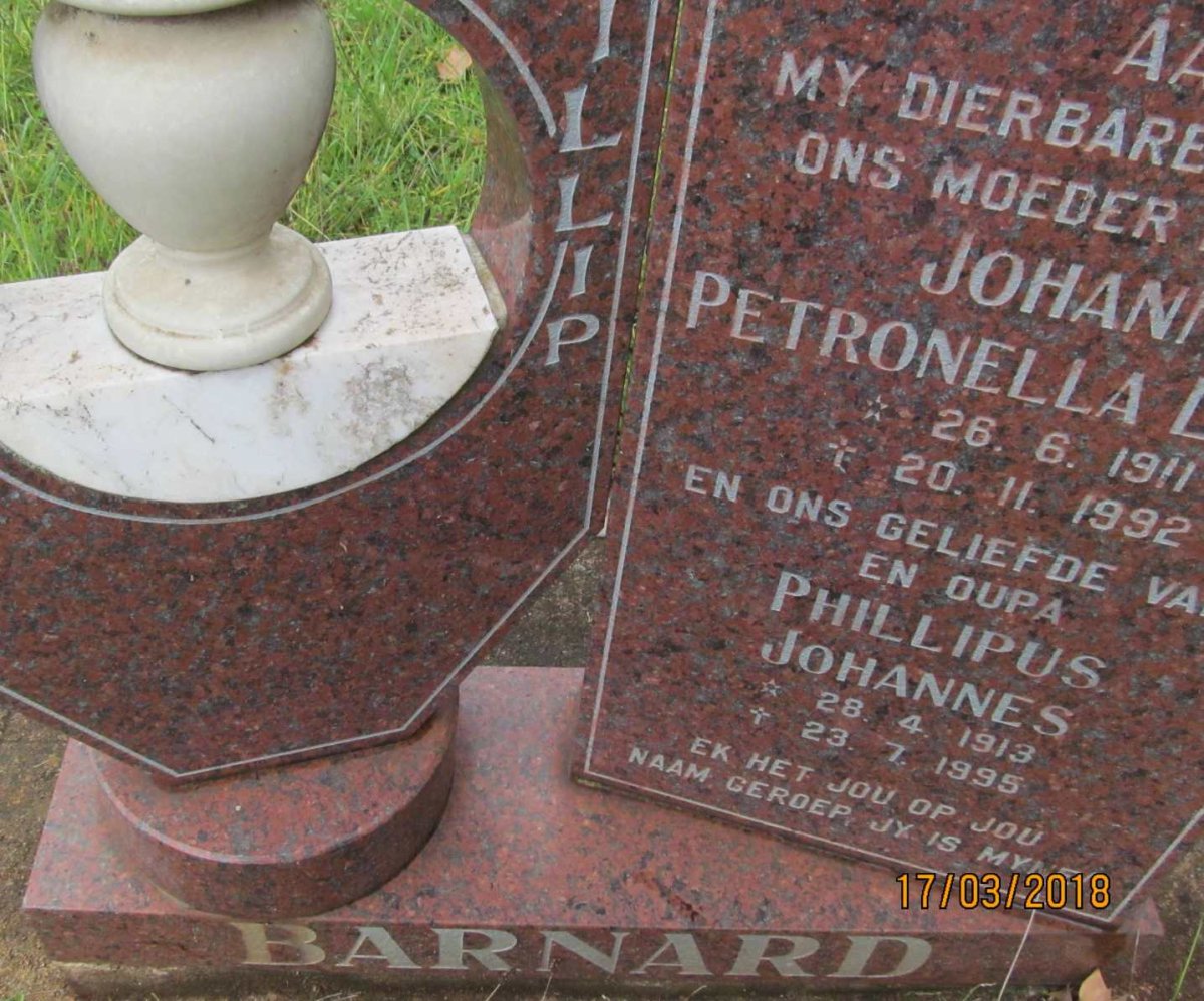 BARNARD Phillipus Johannes 1913-1995 &amp; Johanna Petronella Louise 1911-1992