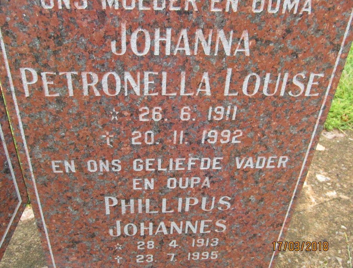 BARNARD Phillipus Johannes 1913-1995 &amp; Johanna Petronella Louise 1911-1992