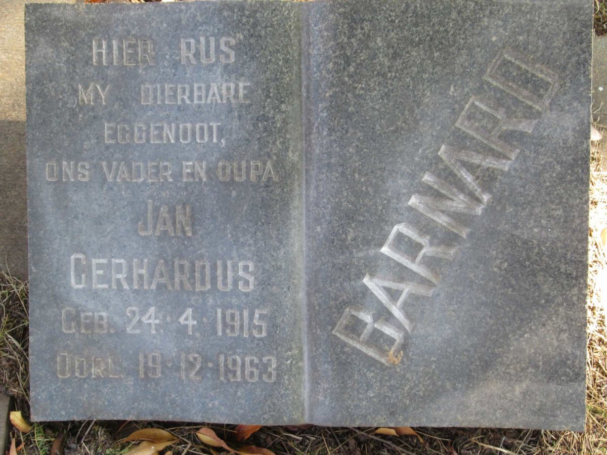 BARNARD Jan Gerhardus 1915-1963