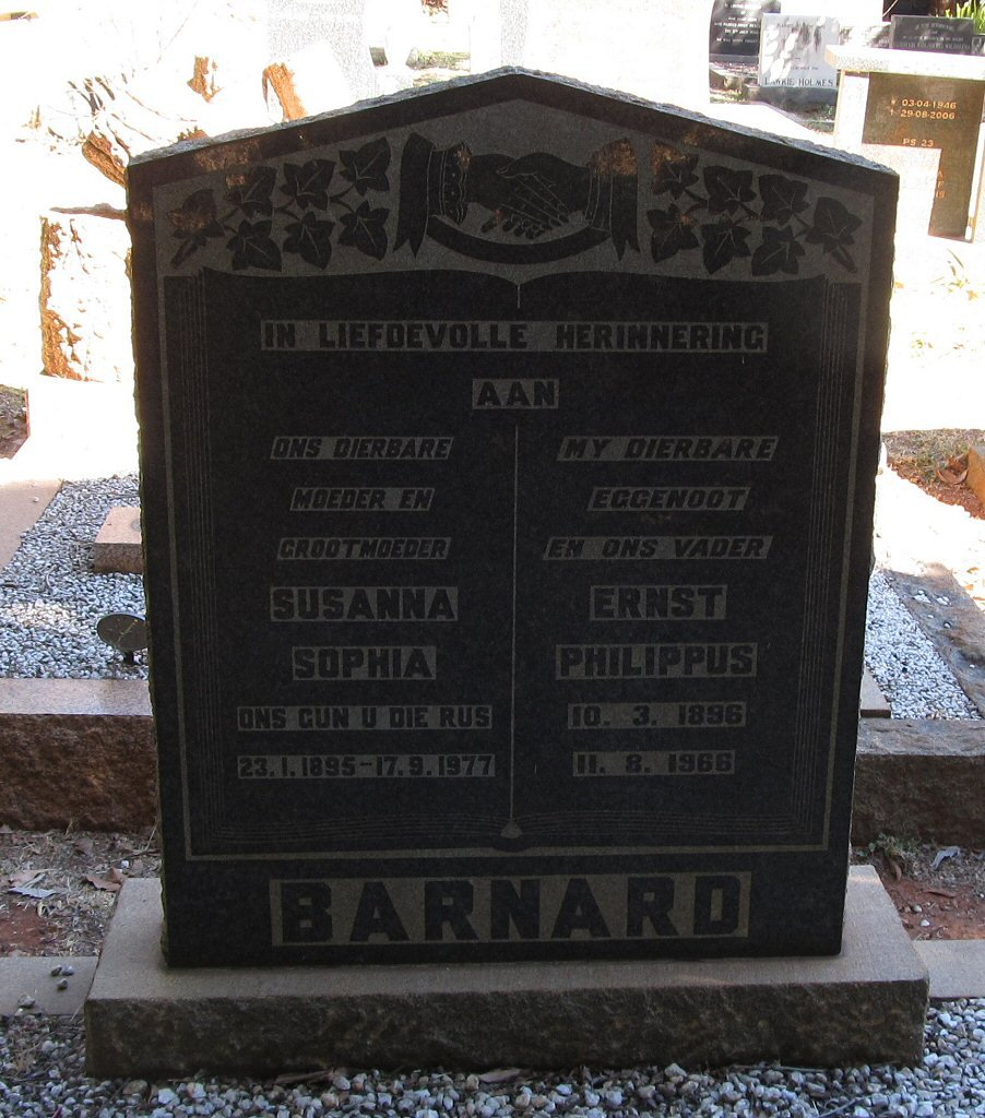 BARNARD Ernst Philippus 1896-1966 &amp; Susanna Sophia 1895-1977