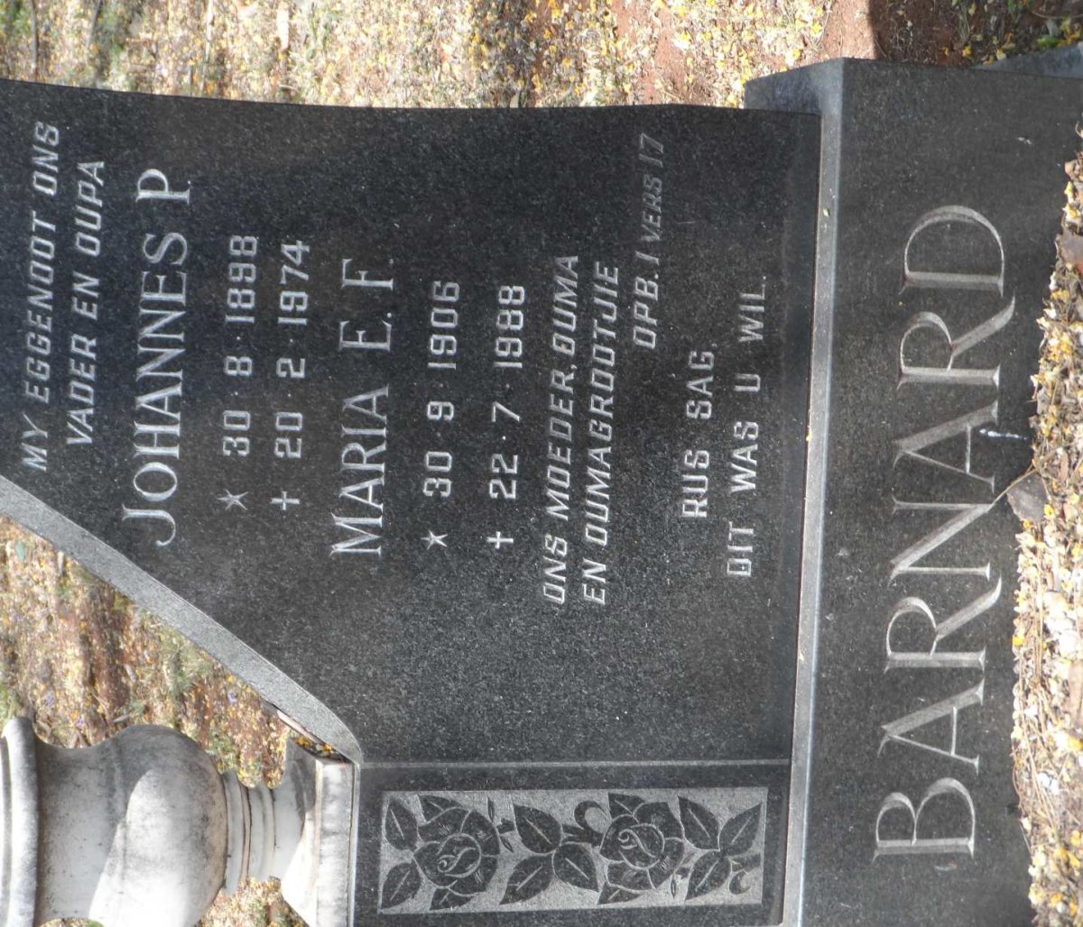 BARNARD Johannes P. 1898-1974 &amp; Maria E.F. 1906-1988
