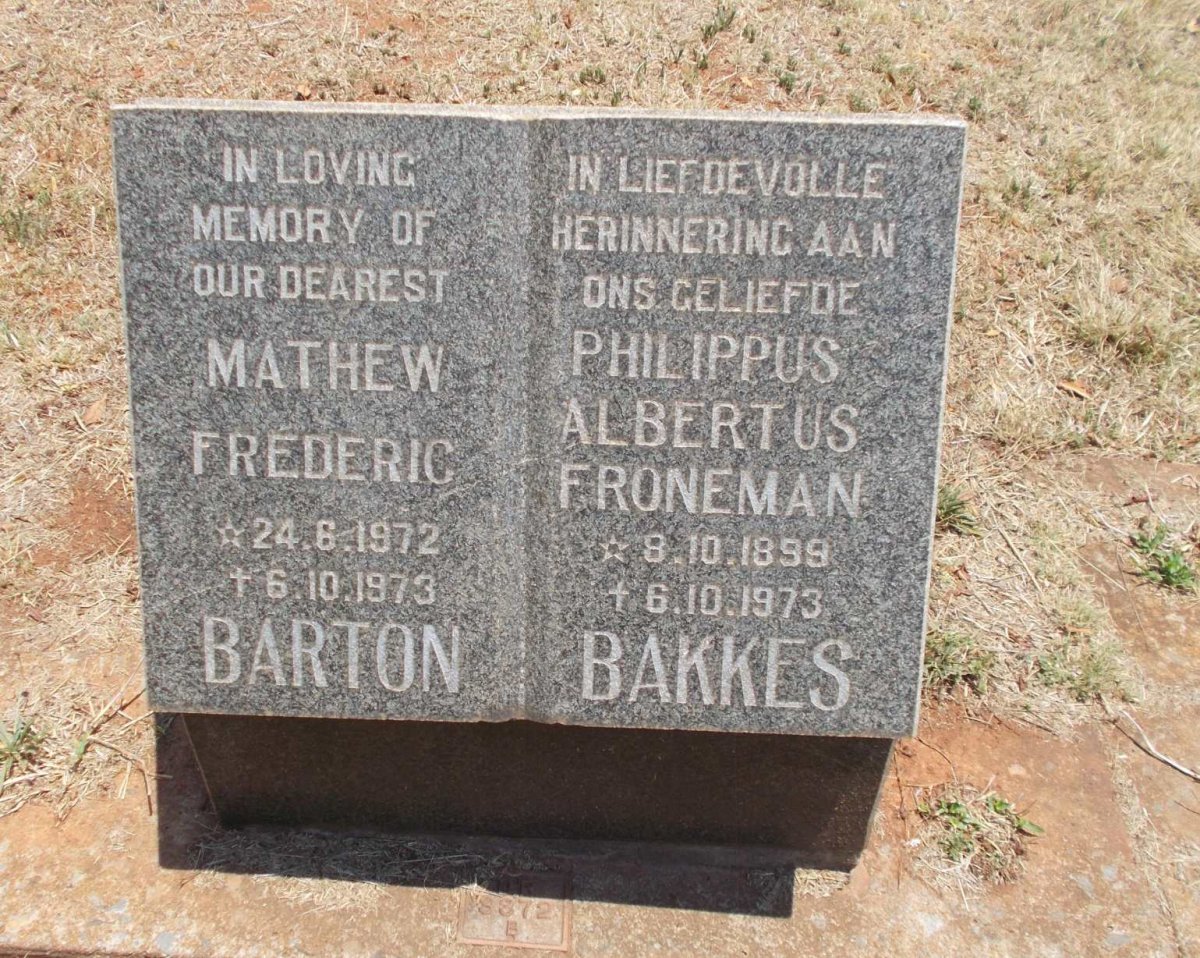 BARTON Mathew Frederic 1972-1973 :: BAKKES Philippus Albertus Froneman 1899-1973