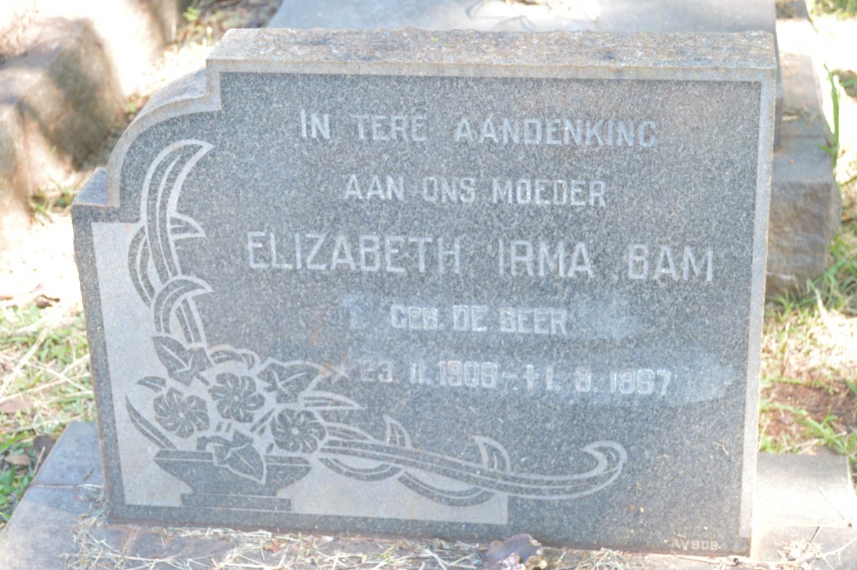 BAM Elizabeth Irma nee DE BEER 1908-1967