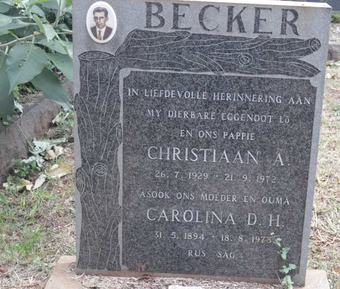 BECKER Christiaan A. 1929-1972 &amp; Carolina D.H. 1894-1973