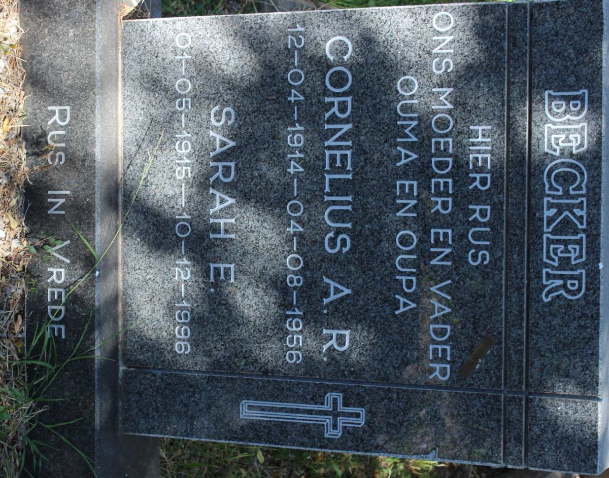 BECKER Cornelius A.R. 1914-1956 &amp; Sarah E. 1915-1996