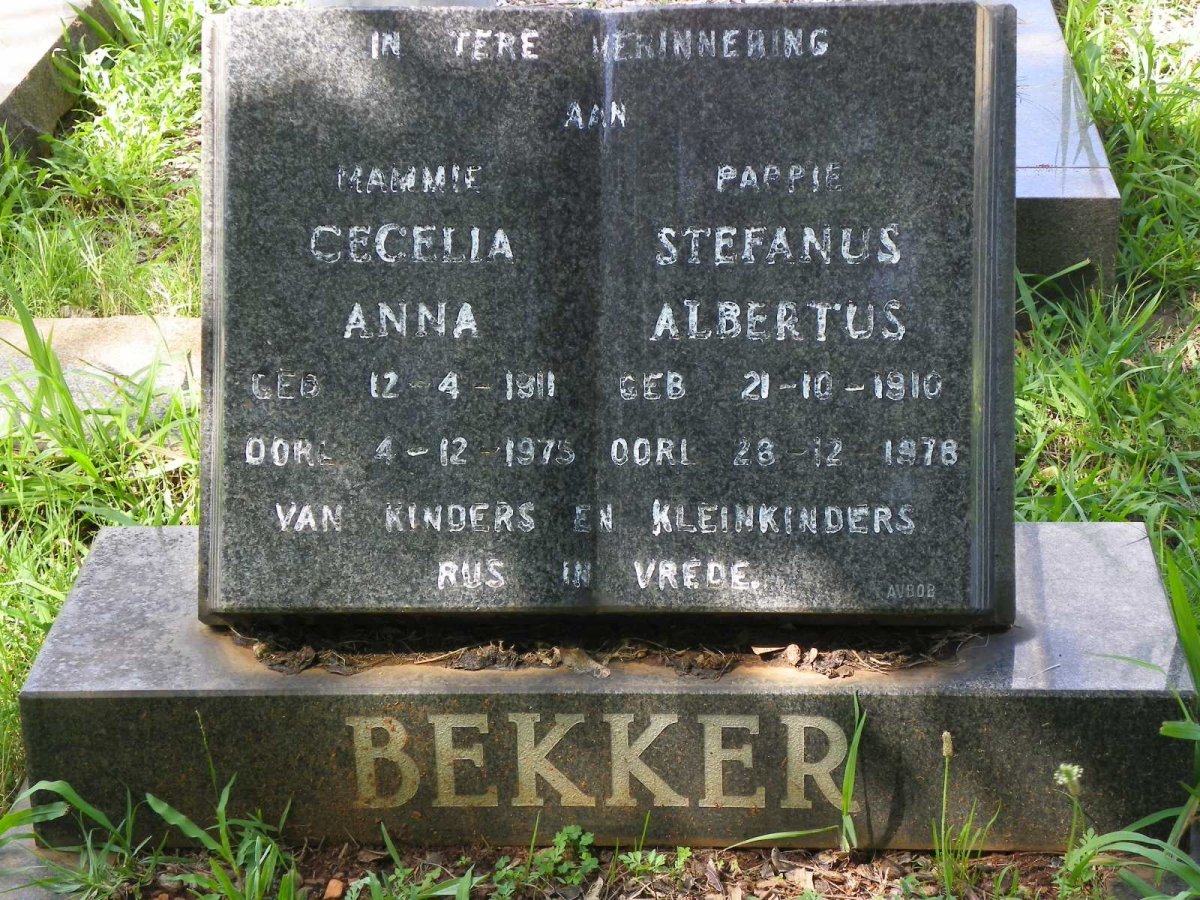 BEKKER Stefanus Albertus 1910-1978 &amp; Cecelia Anna 1911-1975