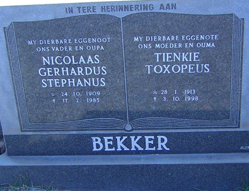 BEKKER Nicolaas Gerhardus Stephanus 1909-1985 &amp; Tinkie Toxopeus 1913-1998