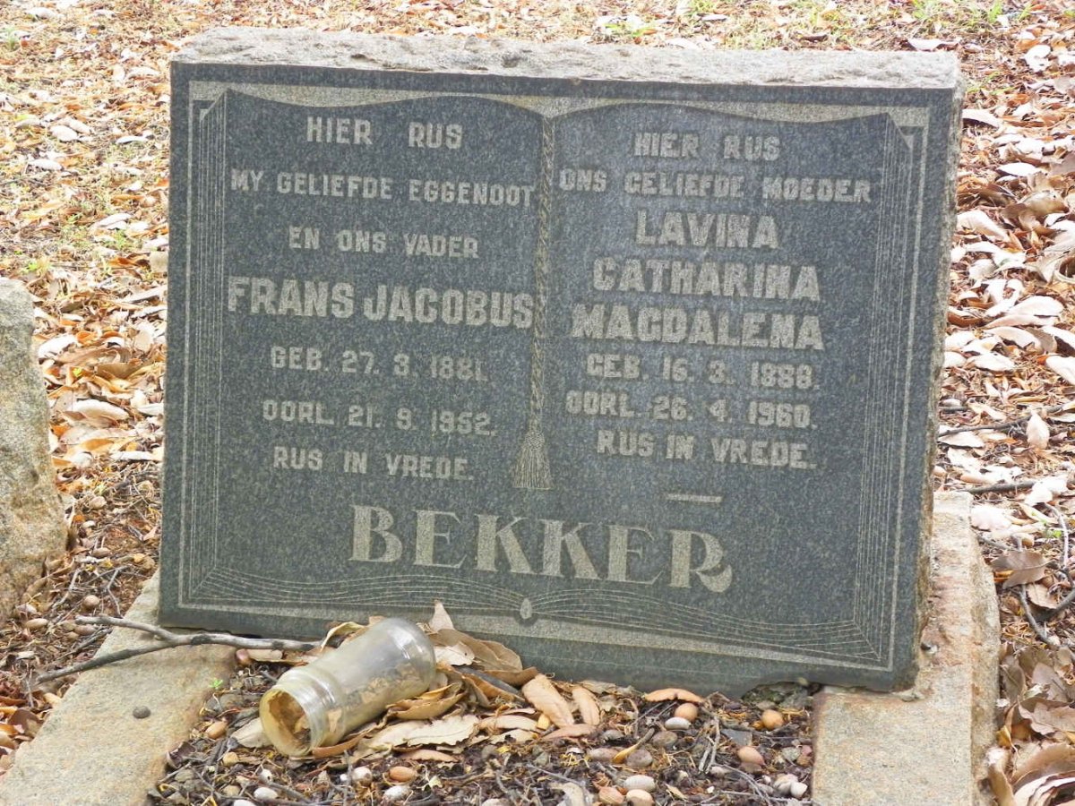 BEKKER Frans Jacobus 1881-1952 &amp; Lavina Catharina Magdalena 1886-1960