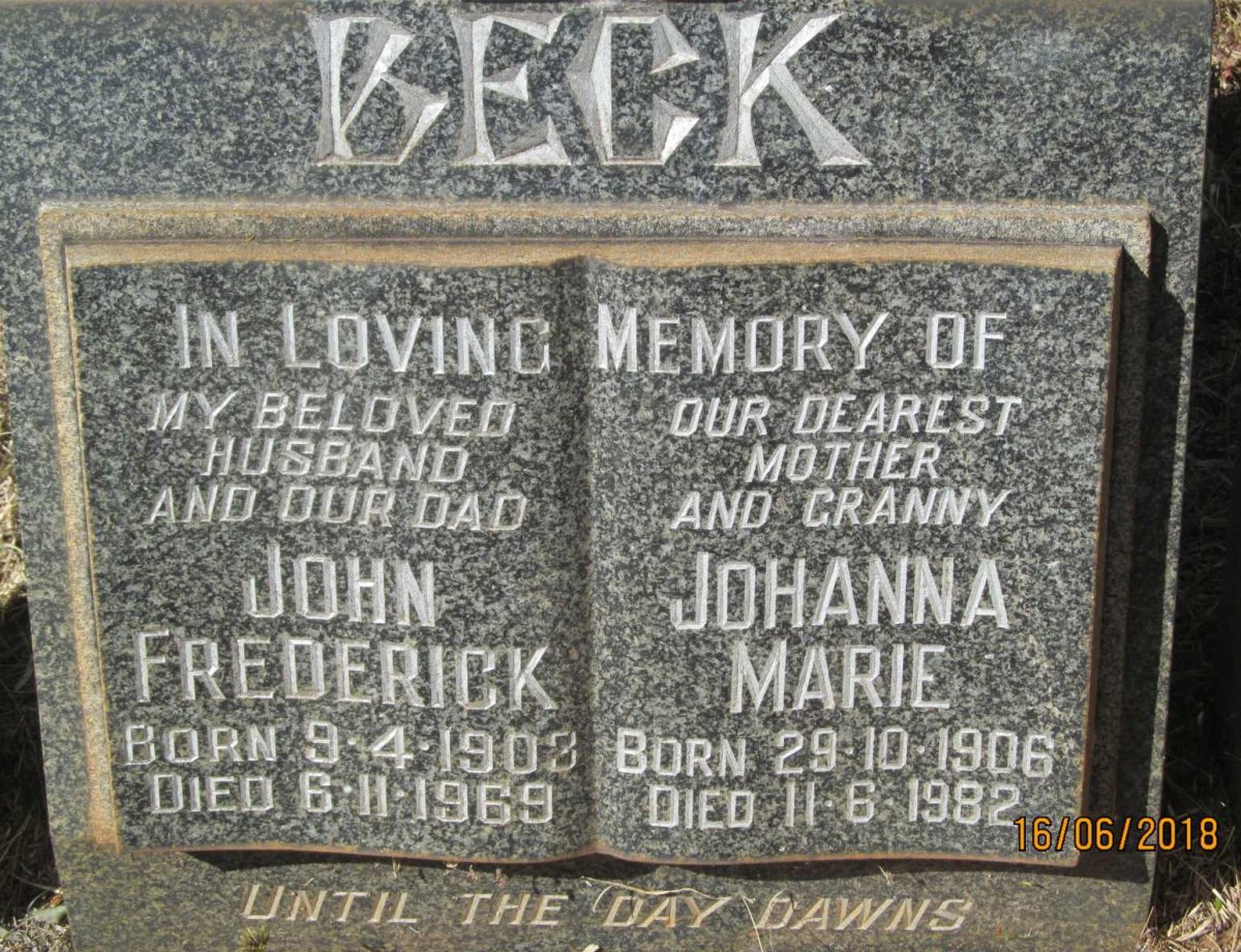 BECK John Frederick 1903-1969 &amp; Johanna Marie 1906-1982