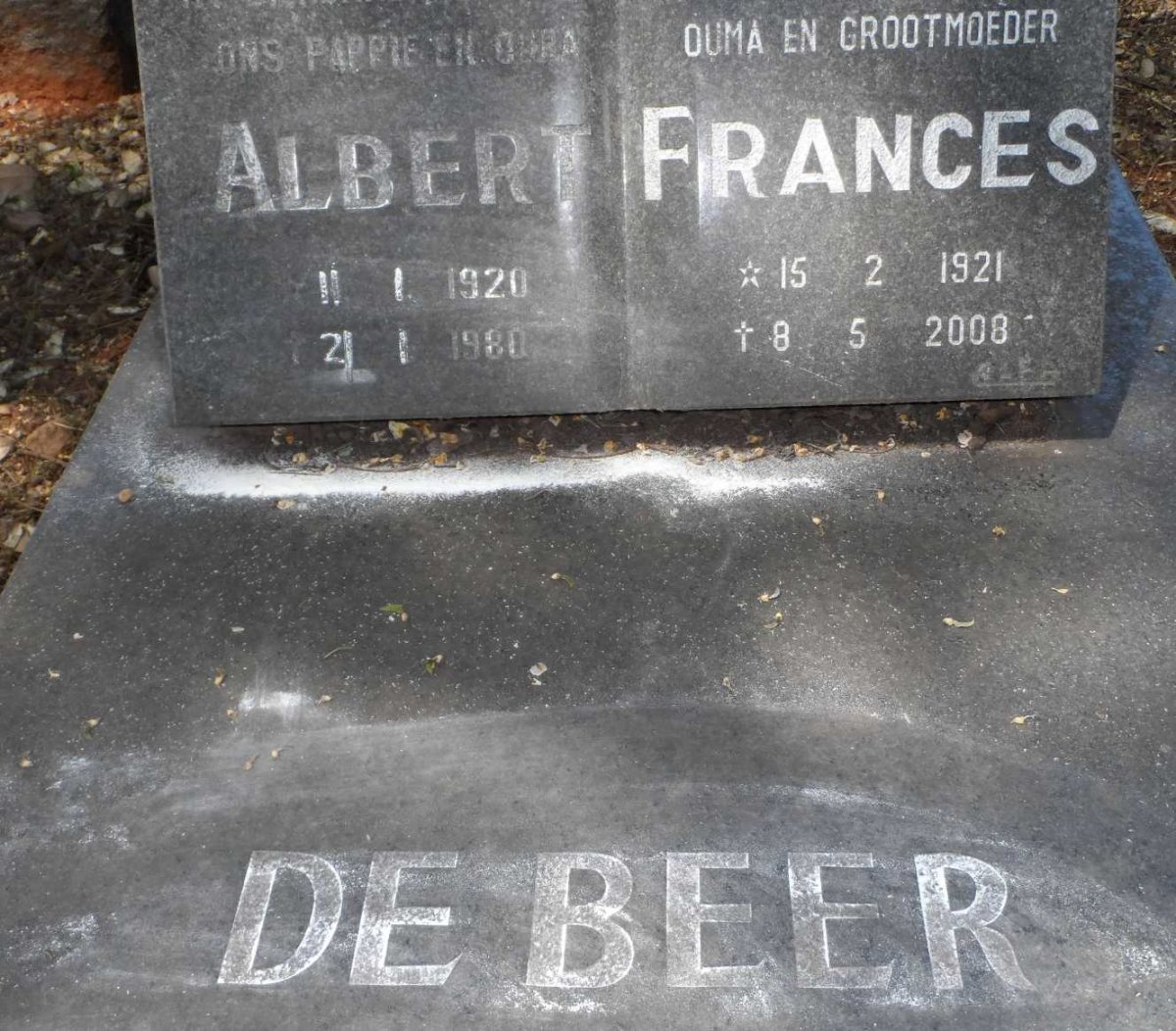 BEER Albert, de 1920-1980 &amp; Frances 1921-2008