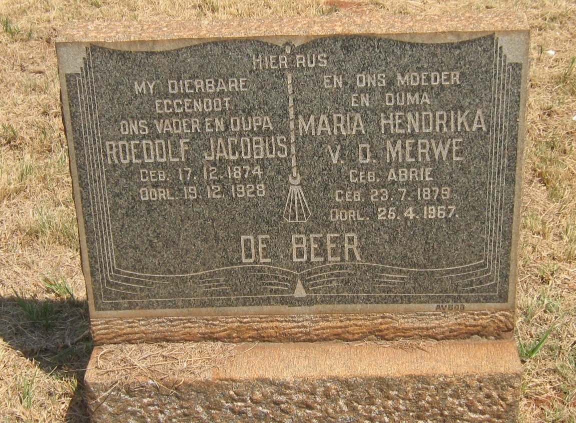 BEER Roedolf Jacobus, de 1874-1928 &amp; Maria Hendrika V.D. MERWE nee ABRIE 1879-1967