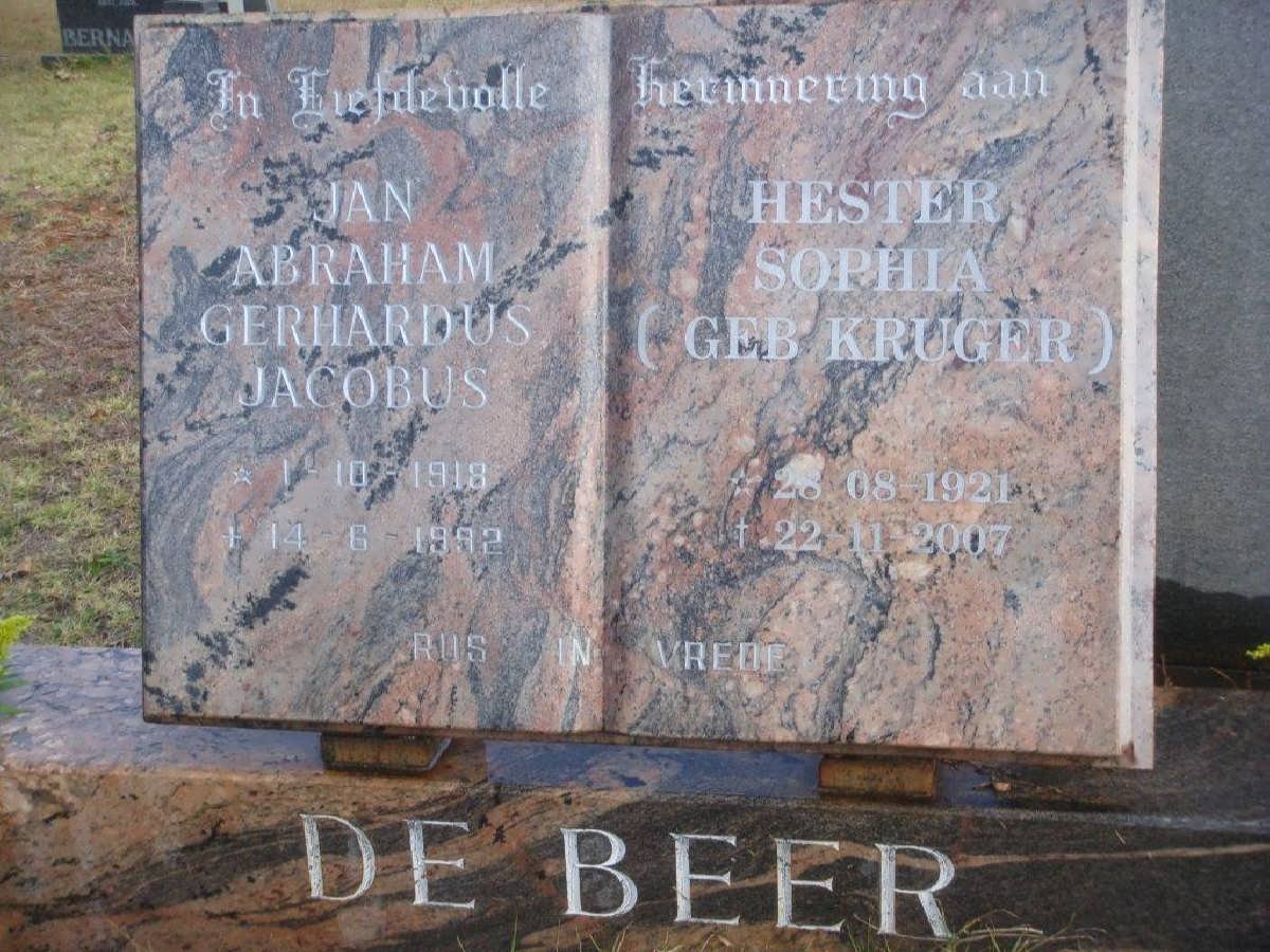 BEER Jan Abraham Gerhardus Jacobus, de 1918-1992 &amp; Hester Sophia KRUGER 1921-2007