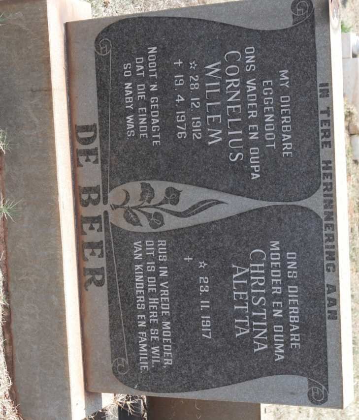 BEER Cornelius Willem, de 1912-1976 &amp; Christina Aletta 1917-