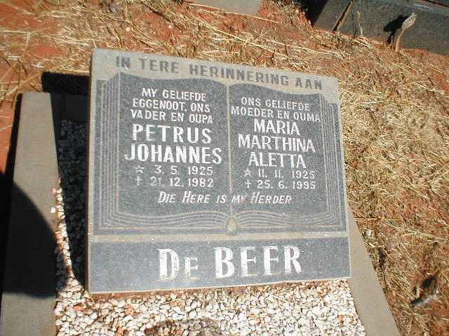 BEER Petrus Johannes, de 1925-1982 &amp; Maria Marthina Aletta 1925-1995