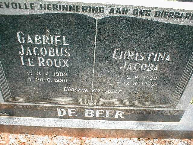 BEER Gabriel Jacobus Le Roux, de 1902-1980 &amp; Christina Jacoba 1900-1970
