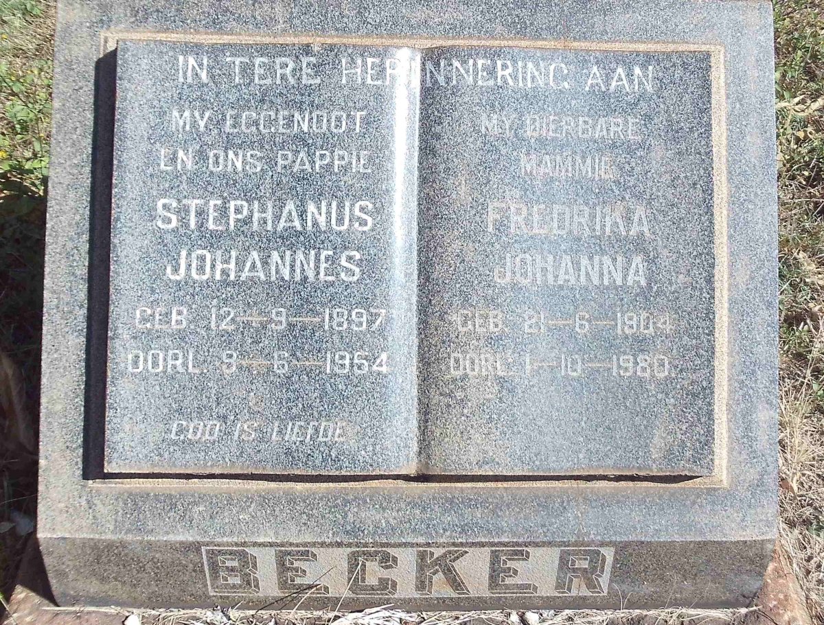 BECKER Stephanus Johannes 1897-1954 &amp; Fredrika Johanna 1904-1980