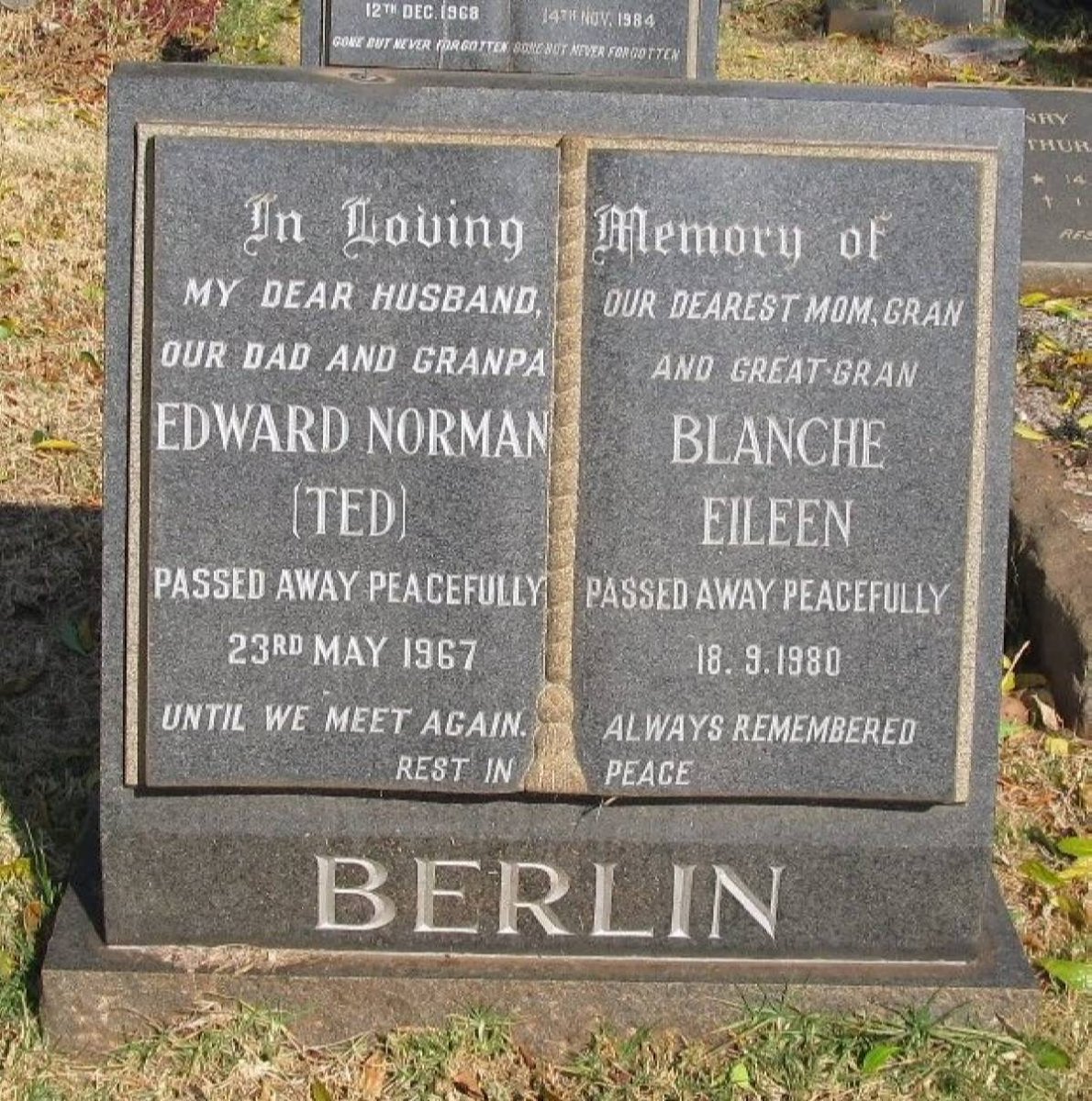 BERLIN Edward Norman -1967 &amp; Blanche Eileen -1980