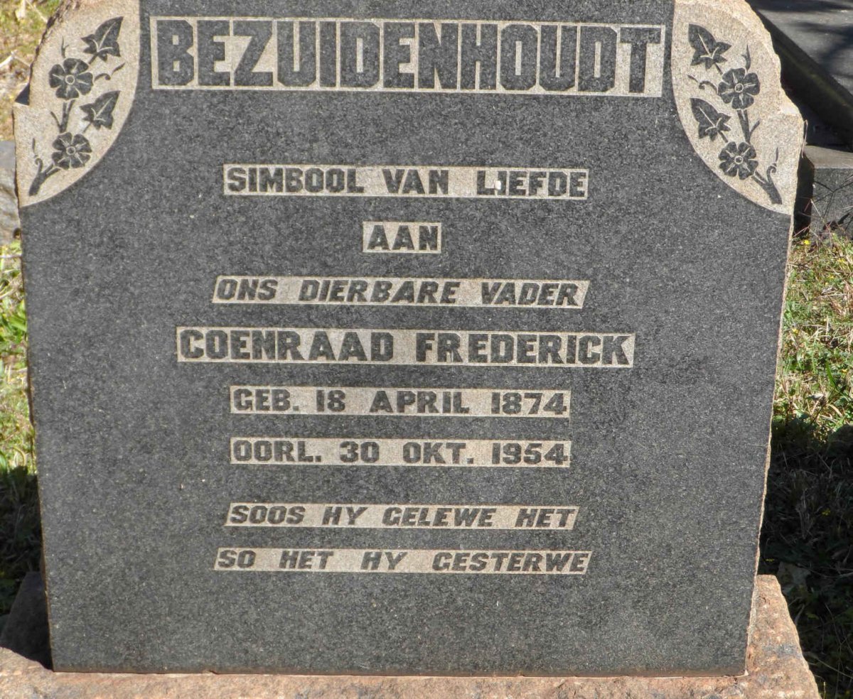 BEZUIDENHOUT Coenraad Frederick 1874-1954