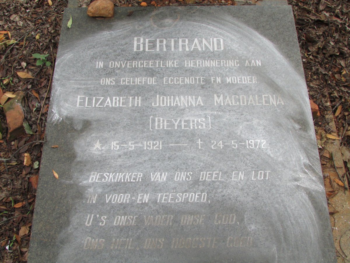 BERTRAND Elizabeth Johanna Magdalena nee BEYERS 1921-1972