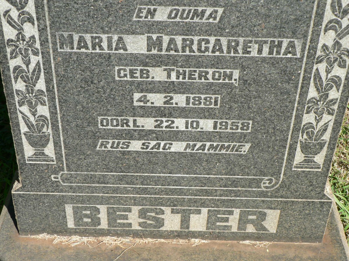 BESTER Maria Margaretha nee THERON 1881-1958