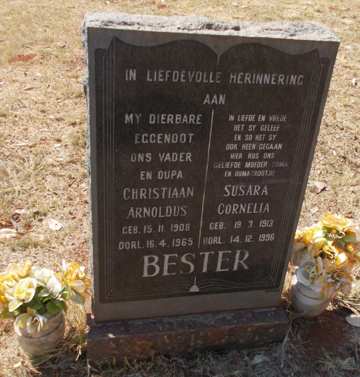 BESTER Christiaan Arnoldus 1908-1965 &amp; Susara Cornelia 1913-1996