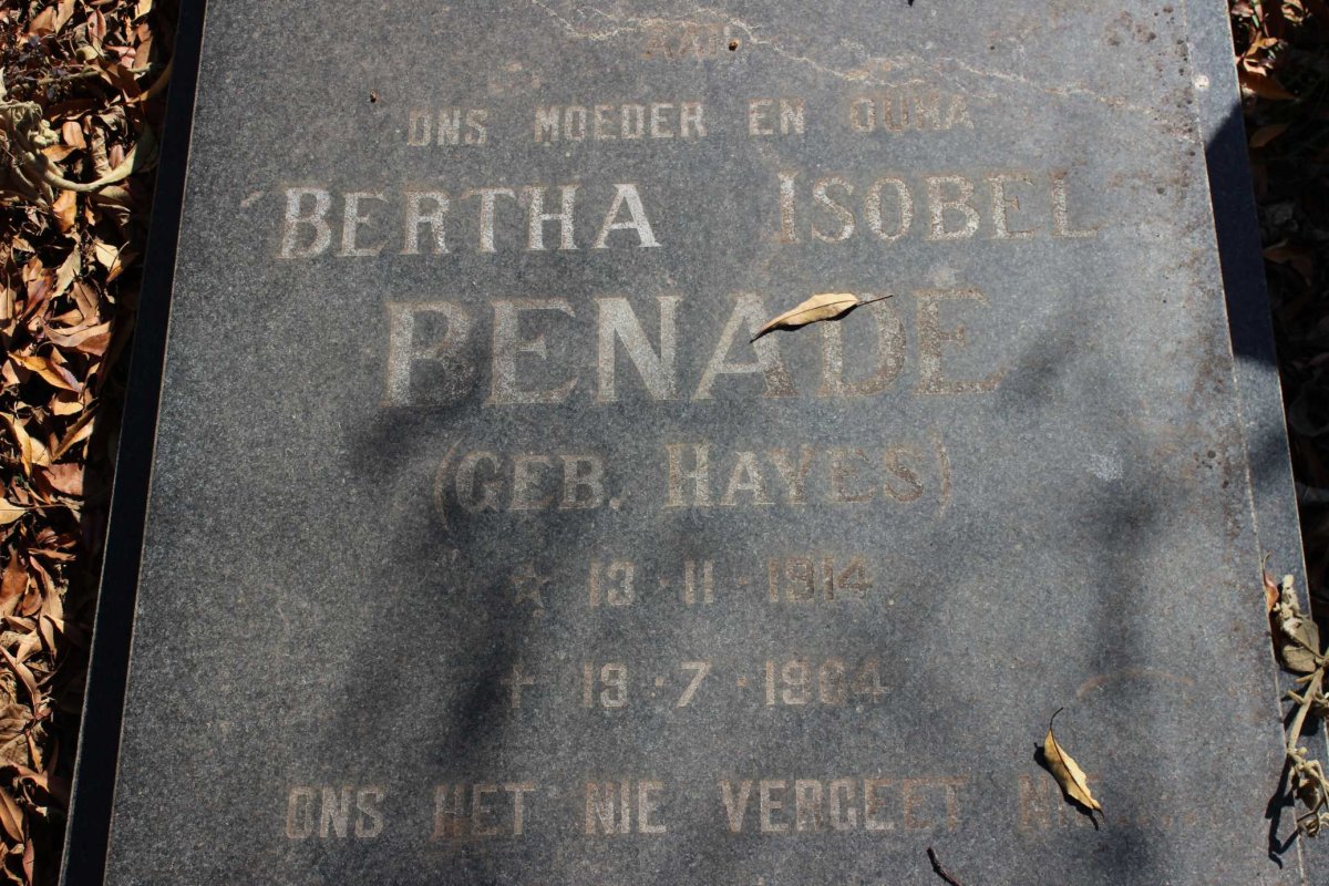 BENADE Bertha Isobel nee HAYES 1914-1964
