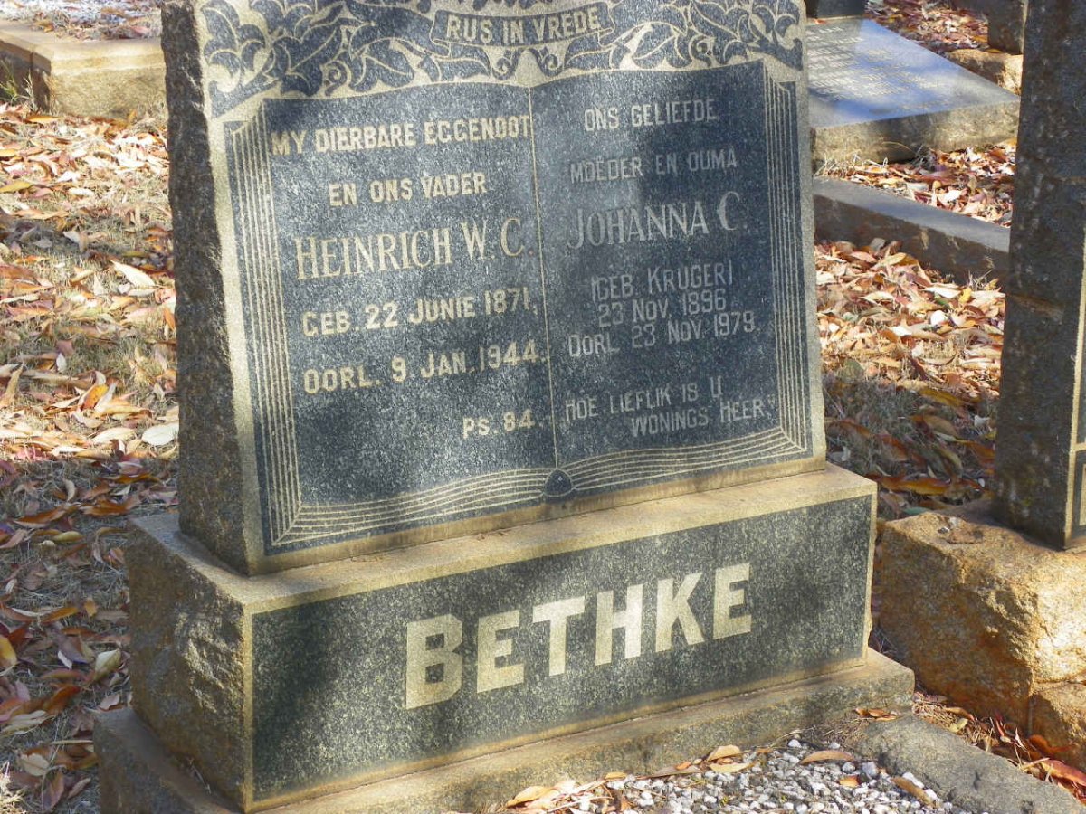 BETHKE Heinrich W.C. 1871-1944 &amp; Johanna C. KRUGER 1896-1979