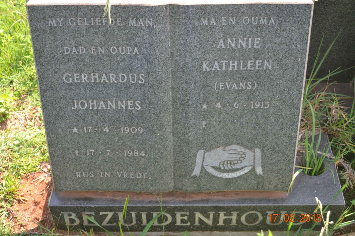 BEZUIDENHOUDT Gerhardus Johannes 1909-1984 &amp; Annie Kathleen EVANS 1915-