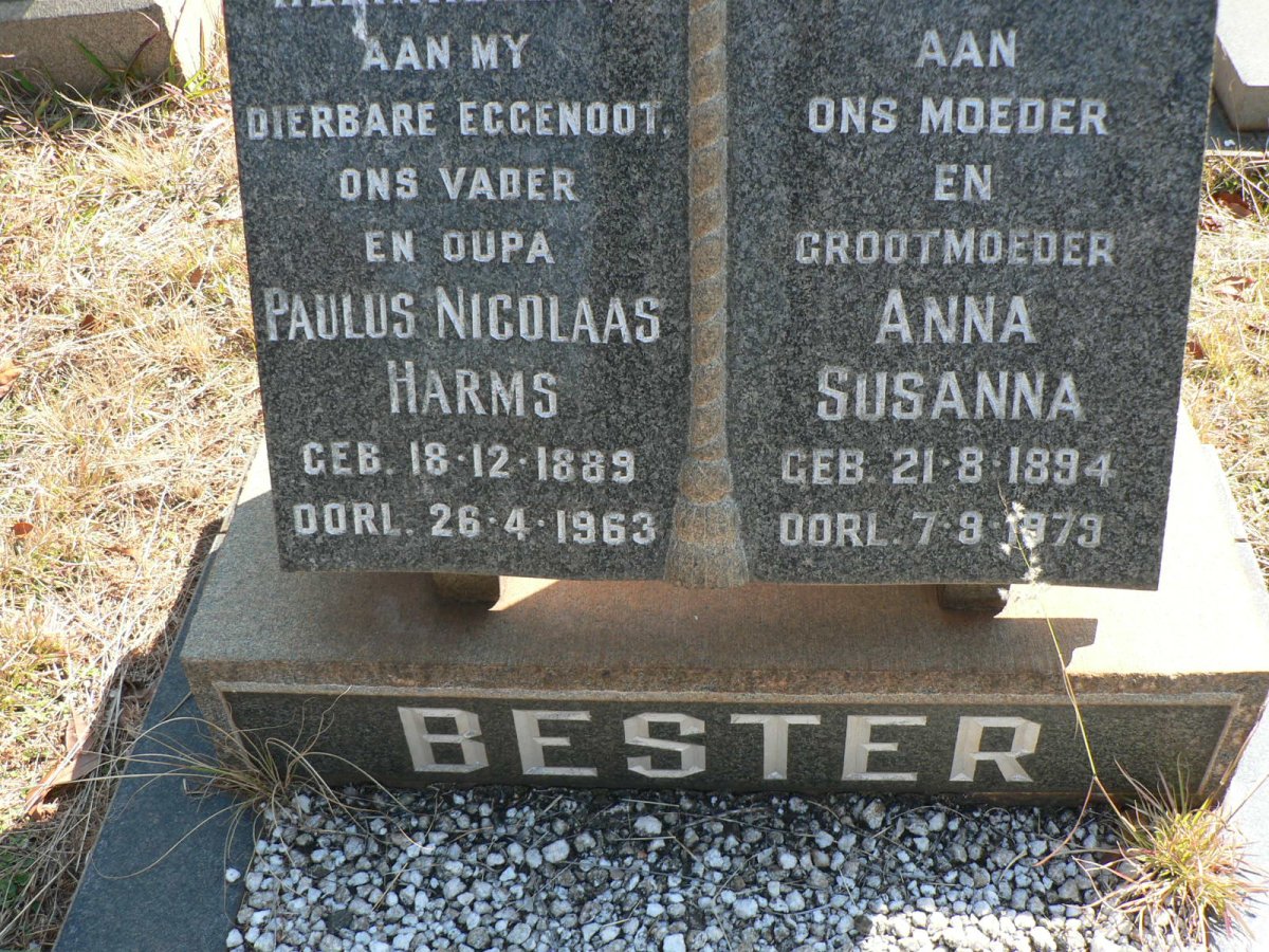 BESTER Paulus Nicolaas Harms 1889-1963 &amp; Anna Susanna 1894-1979
