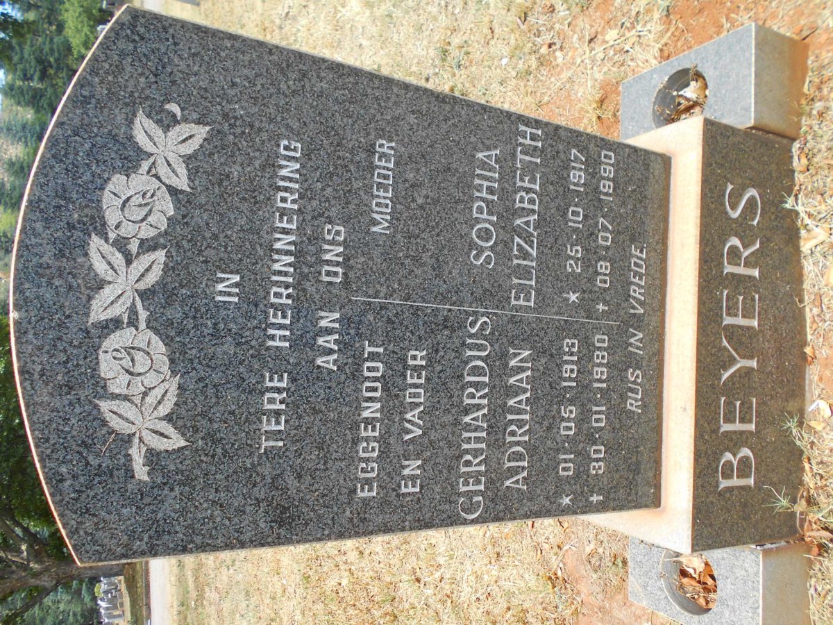BEYERS Gerhardus Adriaan 1913-1980 &amp; Sophia Elizabeth 1917-1990